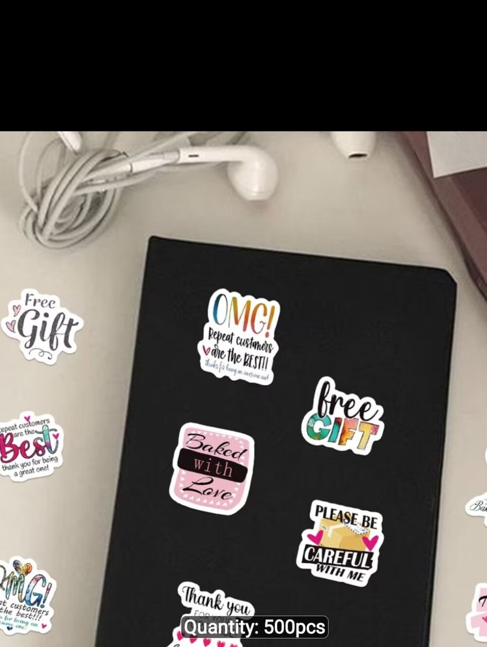 500ct. Custom Assorted Sticker Roll - White & Multicolor Bonus - 3 Random Polys - Picture 6 of 7